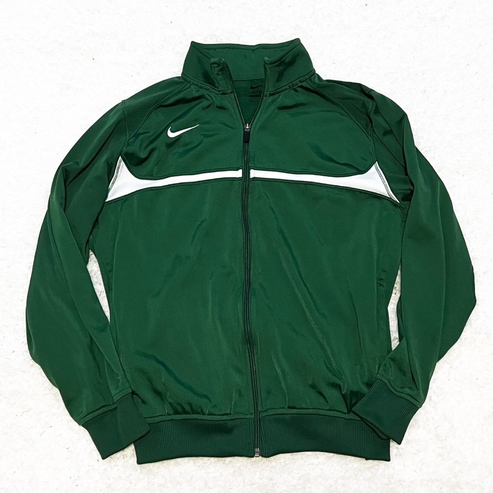 🆕 Nike hunter green & white full zip track bomber lightweight jacket